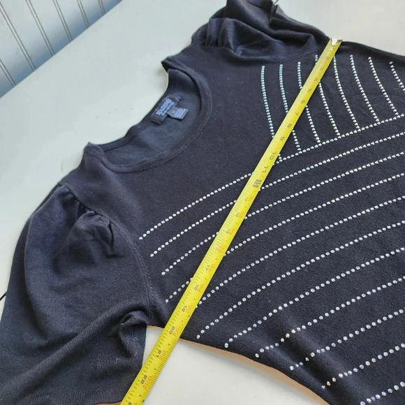 Madison Paris 3/4 Sleeve Crew Neck Sweater Knit Top Studded Rhinestones Black XL - Picture 8 of 10